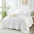 Twin Size Kids Comforter Set 6 Piece White Tufted Bedding Set for Boys Girls Jacquard Tufts Embroidery Bed in A Bag Quilt with 1 Comforter, 1 Flat Sheet, 1 Fitted Sheet, 1 Pillowcase and 2 Pillow Sham