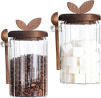holoith 2 Pack Sugar Bowl Sugar Container 27oz Glass Jars with Bamboo Lid and Spoon, Airtight Food Storage Jar for Coffee Bar, Kitchen Canisters for Coffee Beans, Spice, Brown Sugars, Nuts, Candy | Airtight Food Storage Jar for Coffee Bar, Kitchen Cani...