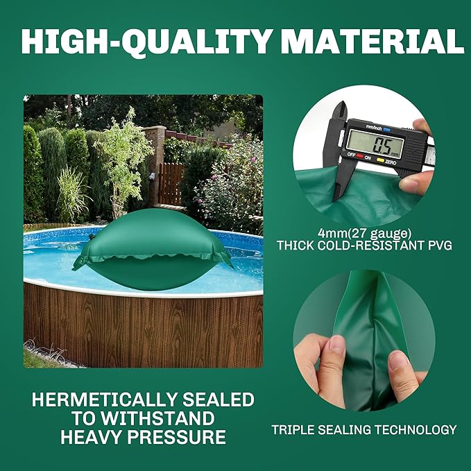 Above Ground Pool Pillow - 4x4 Ft Air Pillow for Winterizing, 0.5mm PVC Material, 2X 16.5Ft Green Rope