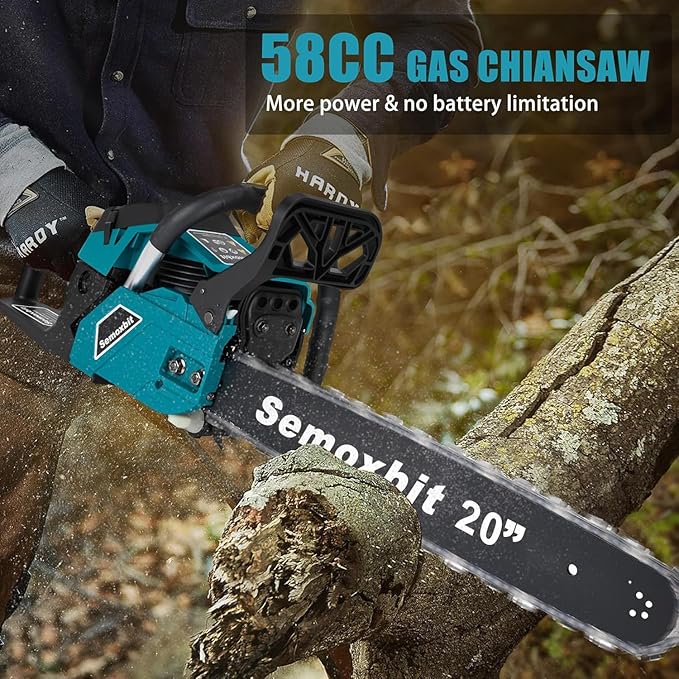 58CC Gas Chainsaw 20 Inch Chain Saw with 2-Cycle Engine,Petrol Handheld Quick Start Technology Gas Powered Chainsaw For Forest, Garden and Farm Tree & Wood Cutting
