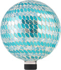 Alpine Corporation 10" Diameter Indoor/Outdoor Glass Mosaic Gazing Globe Yard Decoration, Blue Mosaic Petals Design