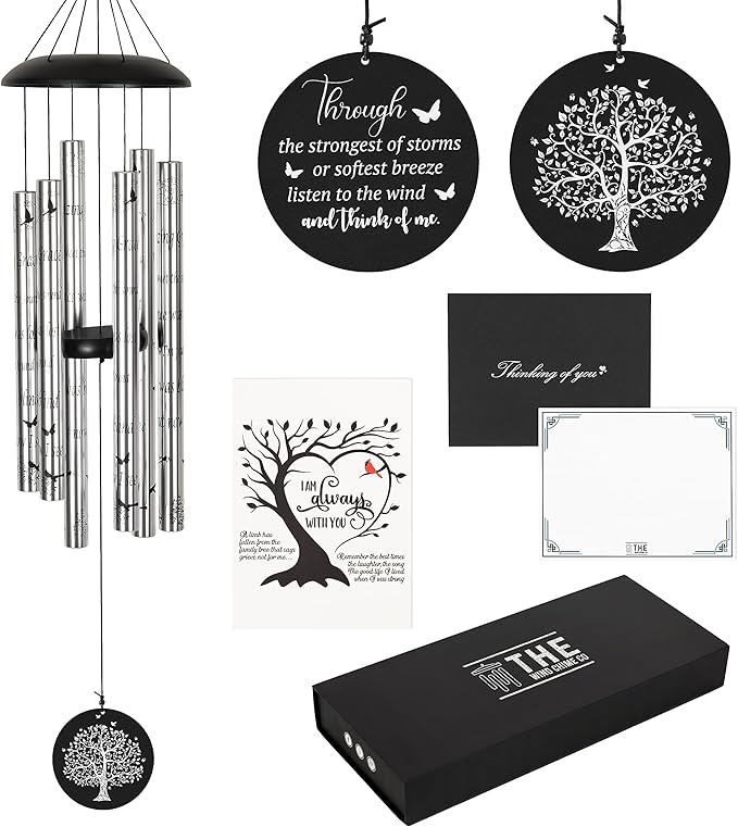 The Wind Chime CO Deep Tone Sympathy Wind Chime with 6 Andonized Aluminum Tubes Tuned Soothing Melody, Memorial Wind Chimes for Outside Decoration (Patio, Graden, Yard) 40"