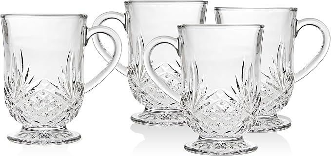 Godinger Coffee Mugs, Tea or Hot Water Glass Cups - Dublin Collection, Set of 4, 10 fluid ounces