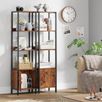 Furologee 5-Tier Bookshelf, Narrow Shelf with Storage Cabinet for Bedroom, Metal and Wood Shelf, Industrial Freestanding Display Tall Shelf for Living Room, Home Office, Bathroom, Rustic Brown
