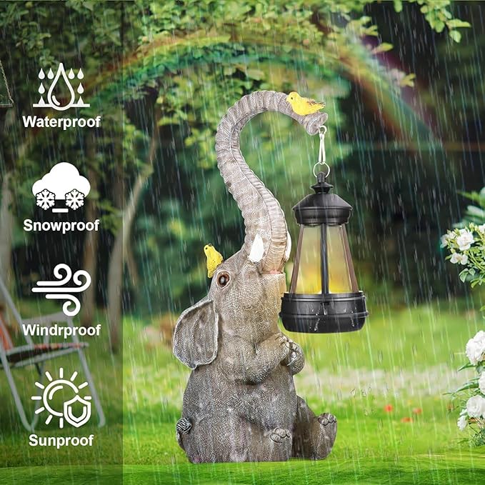 Solar Elephant Outdoor Decor Statues Lights, House Warming Gifts for New Home, Outdoor Decor for Yard Art Porch Lawn Balcony, Unique Christmas Birthday Gifts for Mom Grandma Women Wife