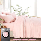 Queen Size Tufted Kids Comforter Set 7 Piece Pink Jacquard Tufts Embroidery Bedding Set for Boys Girls Bed in A Bag Quilt with 1 Comforter, 1 Flat Sheet, 1 Fitted Sheet, 2 Pillowcase and 2 Pillow Sham