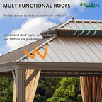 14' X 20' Hardtop Gazebo, Outdoor Galvanized Steel Double Roof Permanent Aluminum Frame Pavilion Pergola Canopy with Privacy Curtains for Garden, Patio, Backyard, Deck and Lawns.