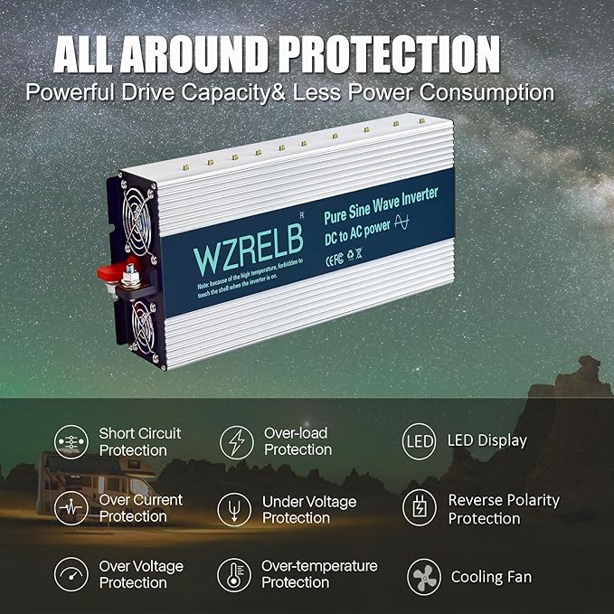 WZRELB 3500W Pure Sine Wave Inverter 48V DC to 110V 120V AC Power Converter with LED Display, Hardwire Terminal,Off-Grid Portable Power Inverter with Dual AC Outlets for Home, RV, Truck, Camping