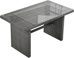 6-Piece Outdoor Furniture Set with Dining Table, Adjustable Seat and Storage Box, All Weather PE Rattan Patio Conversation Sofa L-Shaped Couch for Garden Lawn, Grey Wicker+Beige Cushion