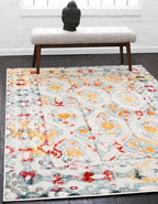 Unique Loom Rosso Collection Vintage, Geometric, Bohemian, Traditional, Distressed, Southwestern Area Rug, 8' 0" x 10' 0", Multi/Ivory