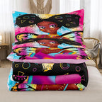 Tailor Shop Fantasy Black Girl Comforter Set Rainbow Butterfly Queen Size Bedding Sets for Girls Kids Kawaii Magic African American Black Girl Bedding Set with 2 Pillowcase Girls Room Decor