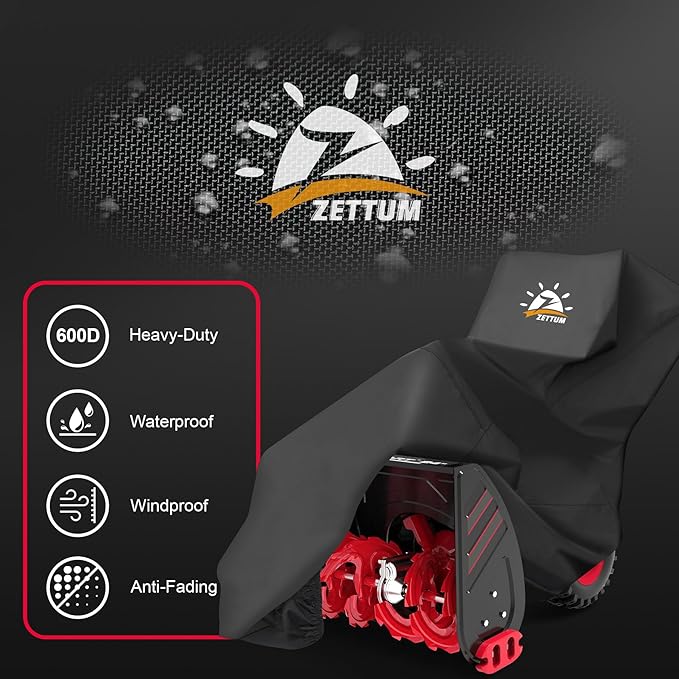 Zettum Snow Blower Cover - 600D Snowblower Covers Waterproof Heavy Duty, Outdoor Snow Thrower Cover Universal Fit for EGO, Honda, Ryobi, Cub Cadet, Ariens, Troy Bilt, Snow Joe, Toro and PowerSmart