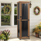 62" H Tall Narrow Outdoor Storage Cabinet with Metal Top, Outdoor Shed Storage Unit Waterproof with Adjustable Shelves for Garden, Patio, Living Room, or Entryway Storage, Black