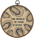 XBBMGG Oyster Wall Art Decor, Coastal Vintage Oyster Shell Round Wall Hanging Decor, Beach Ocean Nautical The World Is Your Oyster Framed Canvas Prints for Living Room Bathroom Decorations, 10x10inch