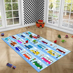 Car Rug Car Play Mat Kids Rugs for Playroom Car Rug Play Mat Rugs for Boys Bedroom Car Carpet for Kids Play Rug for Cars and Trucks Car Rug for Boys Room,Light Blue 4'×5'