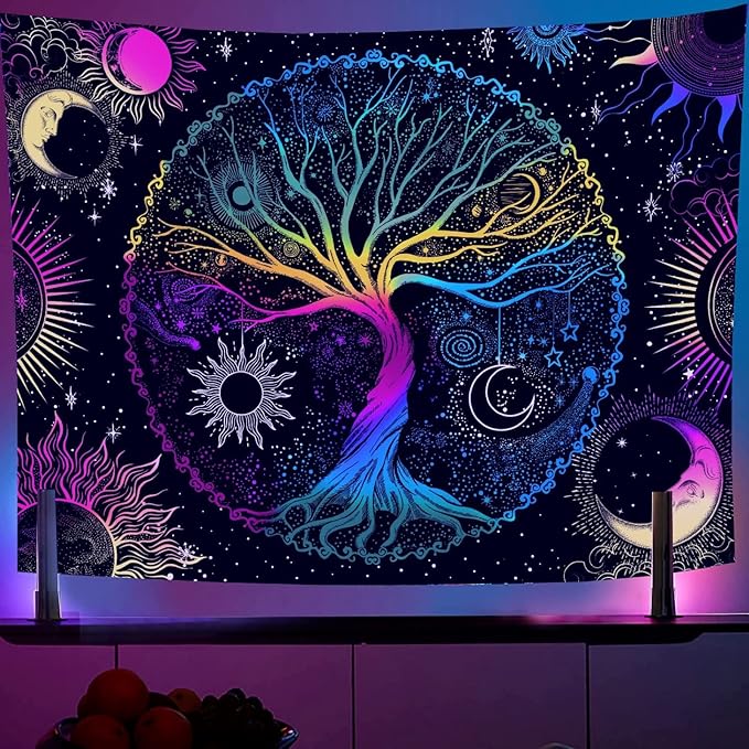 AACKart Blacklight Tapestry for Bedroom - Spiritual Tree of Life Wall Tapestry Glow in the Dark Wall Hanging 59.1 x 51.2 inches