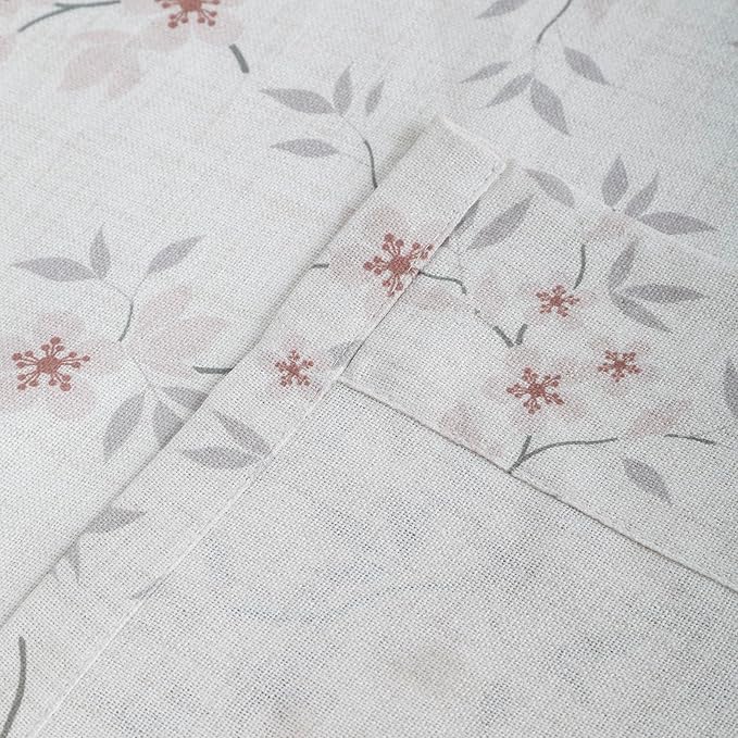 Pink Floral Pinch Pleated Linen Curtains - 2 Panels of Privacy Light-Filtering Printed Curtains Suitable for Dining Rooms and Farmhouses.52 Inches Wide by 90 Inches Long