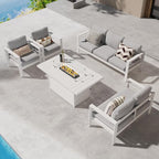 Wisteria Lane Aluminum Patio Furniture Set, 5 Piece Metal Outdoor Furniture Set with CSA Certified 54in Propane Gas Fire Pit Table, Patio Conversation Set with 5in Olefin Cover Cushions (White)
