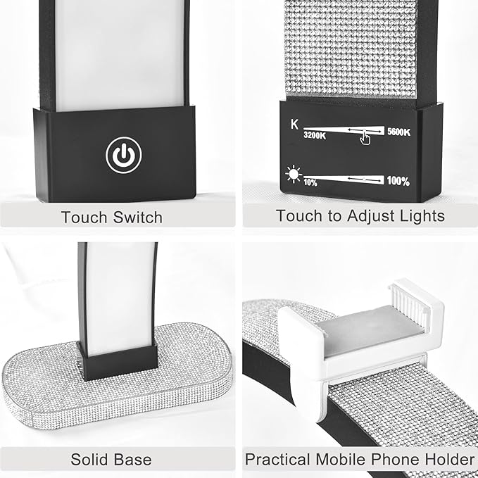 Half Moon Light for Nail Desk, 30 in 40W Half Moon Table Lamp Nail Desk Lamp with Phone Holder for Nail Tech, Beauty, Eyelashes, Tattoos, Crafts, Lash Lamp with Touch Brightness Adjustment