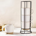GBhome 12 OZ Stackable Coffee Mugs Set of 4, Ceramic White Coffee Cups Set | Coffee Mugs With Stand, Dishwasher&Microwave Safe, 4 Assorted Designs
