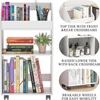 3-Tier Mobile Bookshelf, White Bookcase with Wheels, Rolling File Holder Desk File Book Organizer for Home Office Living Room School