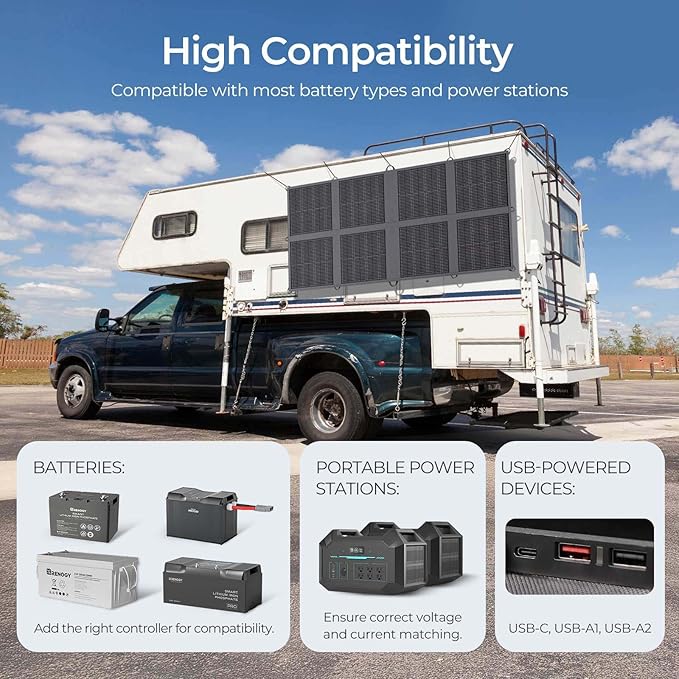 Renogy 200 Watt Solar Panel Blanket, N-Type Portable Foldable Solar Panels, 25% High Efficiency Lightweight 8-Fold Space-Save, QC3.0 USB-A&Type-C Output, For Camping, RV, SUV, Marine, Off-Grid Outdoor