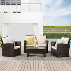Wisteria Lane 4 Piece Outdoor Patio Furniture Sets, Wicker Conversation Set for Porch Deck, Brown Rattan Sofa Chair with Cushion
