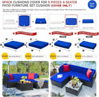 ClawsCover 9Pack Outdoor Seat and Back Cushions Replacement Covers Fit for 5 Pieces 4-Seater Wicker Rattan Patio Conversation Set Sectional Couch Furniture,Royal Blue-Include Cover Only(Small)