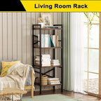 4 Tier Book Shelf, Small Bookshelf Storage Organizer, Tall Narrow Bookcase with Storage Shelves, Wooden Industrial Office Shelves for Bedroom, Living Room, Rustic Brown