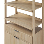 Walker Edison Modern Reeded 4-Shelf Bookshelf Bottom, 33 Inch, Two-Drawer Coastal Oak