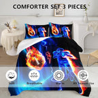 Axolotl Football Comforter Queen,Cool Blue Football Bedding Sports Theme Comforter Set For Boys,3D Rugby Sports Bedding Set Football Player On Fire For Boys Kids Teens,1 Quilt 2 Pillowcases,Black Blue