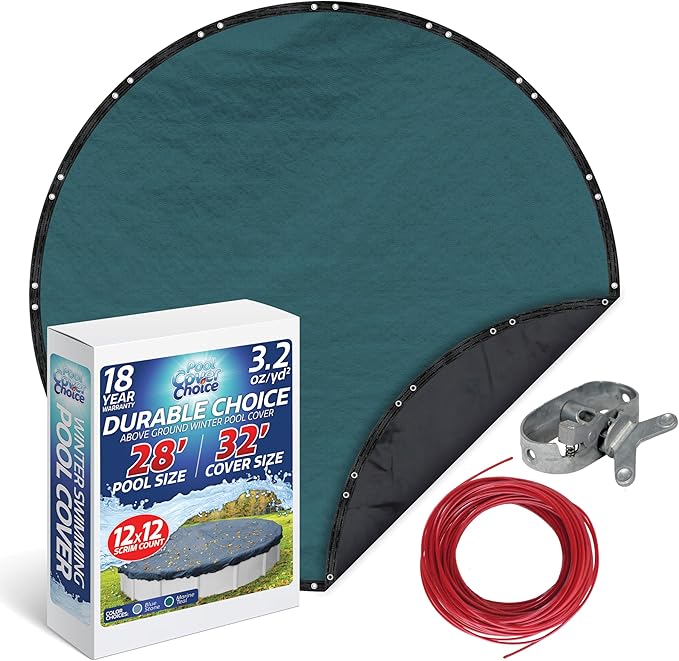 Winter Swimming Pool Cover for 28 ft Aboveground Round Pool Size, Durable Choice Series, Solid Material, Color - Marine Teal, Pool Cover Choice 3928-4CHOICE