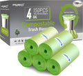 FORID 4 Gallon Garbage Bags, 150 Count, Unscented, Strong Trash Can Liners, 15 Liter Wastebasket Bags for Kitchen, Bathroom, Home Office, Green