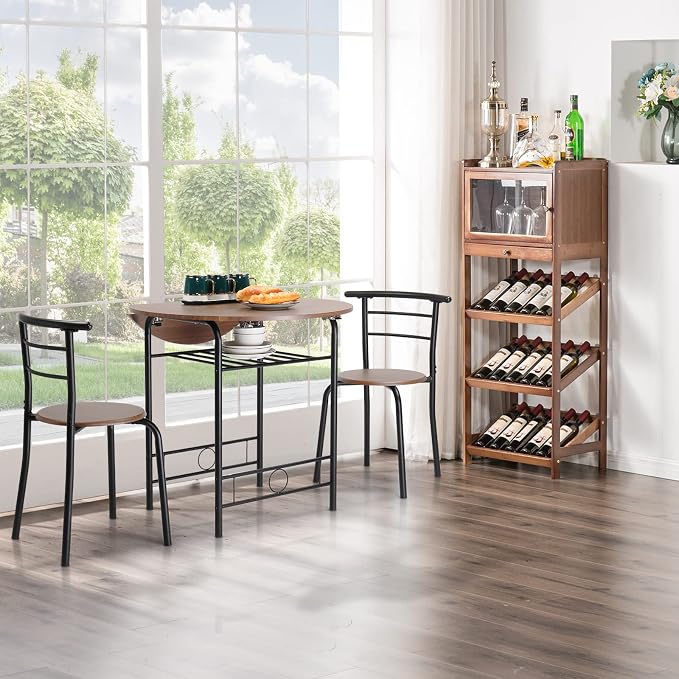VINGLI 31.5" Drop Leaf Dining Table Set for 2, 3 Pieces Dining Table with Chair for Small Space, Small Kitchen Extendable Folding Dining Table for Dining Room，Home, Apartment, Saving Places, Walnut