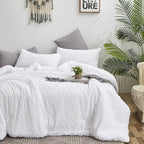 Wellboo White Tufted Jacquard Boho Comforter Set Full Size White Bedding Set Shabby Chic All Season Bed Quilt Women Men White Farmhouse Embroidery Blanket Soft Adult Broken Line Wave Geometry Bed