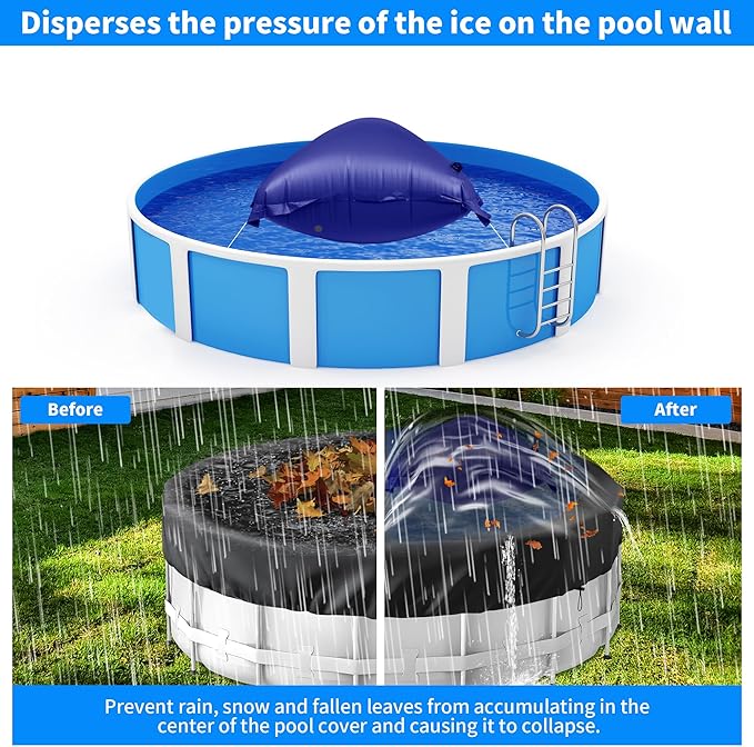 Pool Pillow for for Above Ground Pools, 4x8 Ft Pool Air Pillow for Closing Winter Pool Winterizing Kit for Ground Pool, 0.5mm PVC Material, 2X 16.5Ft Rope (Blue)