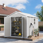 UDPATIO Resin Storage Shed 8 x 8 FT, Outdoor Garden Sheds with Floor Plastic Patio Outdoor Storage Shed with Lockable Door, Sandstone