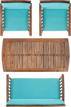 SAFAVIEH Outdoor Collection Rocklin Natural/ Aqua Cushion 4-Piece Conversation Patio Set