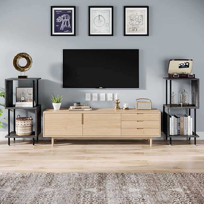 3 Tier Modern Bookshelf, S-Shaped Bookcase,Small Book Shelf for Small Spaces, Unique Bookshelf for Storage Organizer Living Room Bedroom Home Office, Grey
