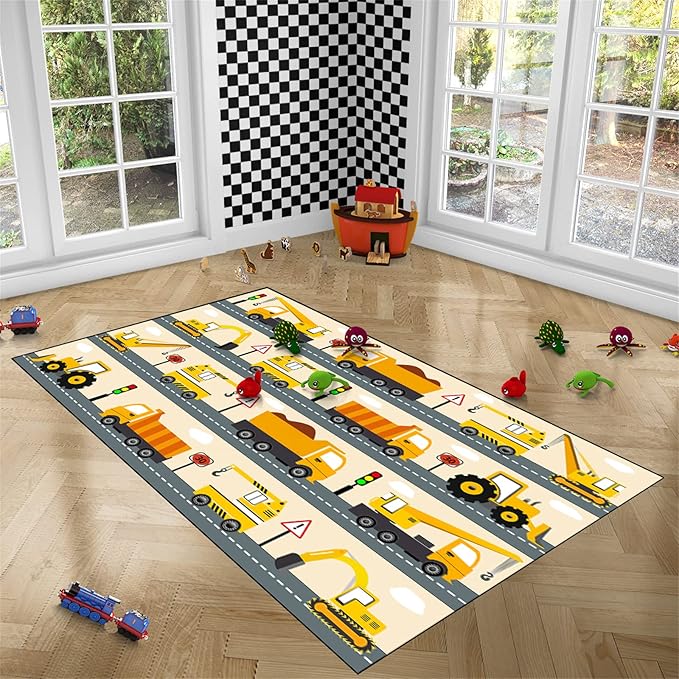 Construction Rug Car Rug Construction Rugs for Boys Room Cartoon Truck Area Rug Construction Play Mat Car Rug for Boys Room Construction Decor for Boys Room 2'5''×4'