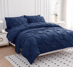 Lane Linen King Size Comforter Set, 7 Piece Bedding King Size, Pintuck King Bed in a Bag Set, Soft King Size Bed Set, Pinch Pleated King Size Comforter Set with Sheets, Pillowcases & Shams - Navy Blue