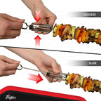 "FLAFSTER KITCHEN BBQ Skewers for Grilling - 16" Stainless Steel Flat Kebab Sticks with Push Bar, Reusable Metal Shish Kabob Skewers, Set of 6"