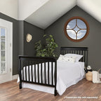Aden 4-in-1 Convertible Mini Crib In Black, Greenguard Gold Certified, Non-Toxic Finish, New Zealand Pinewood, With 3 Mattress Height Settings