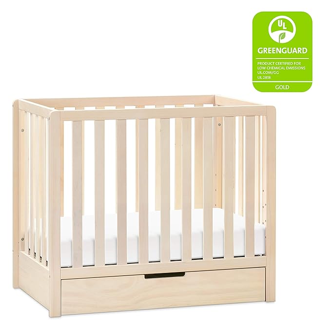 Carter's by DaVinci Colby 4-in-1 Convertible Mini Crib with Trundle Drawer in Washed Natural, Greenguard Gold Certified, Undercrib Storage