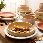 Bloomhouse Corsica Clay Dinnerware Set - Stackable Colorful Boho Reactive Glaze Plates and Bowls Set -2 Time Oprah's Favorite Things Brand- 16 Piece (Service for 4)- Matte Assorted Pottery Colors