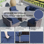 Kullavik 9PCS Outdoor Patio Furniture Set PE Wicker Rattan Sectional Sofa Patio Conversation Sets,Navy blue