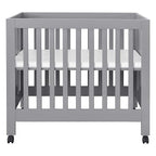 Babyletto Origami Mini Portable Folding Crib with Wheels in Grey, 2 Adjustable Mattress Positions, Greenguard Gold Certified