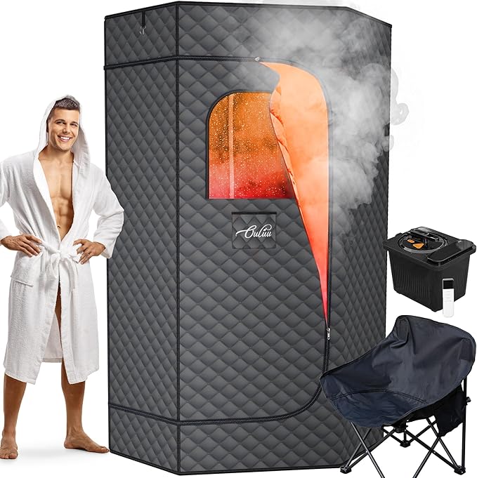 XL Portable Sauna Box, 4L Steamer Portable Steam Sauna for Home, Personal Sauna with Big Sauna Chair, Remote Control, Gray, 1400W