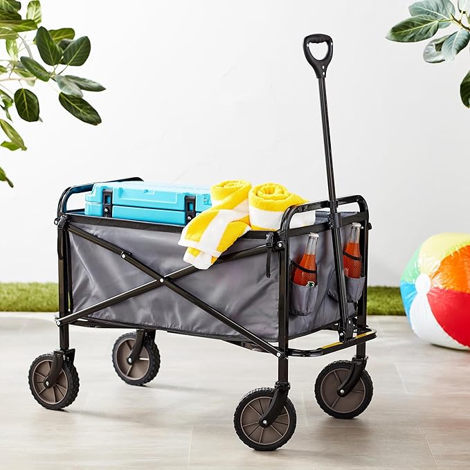 Amazon Basics Collapsible Folding Heavy Duty Utility Wagon for Outdoor Sports, 265 pounds Weight Capacity, Camping, Garden, and Shopping, 27.6 x 40.9 x 20 inches, Gray