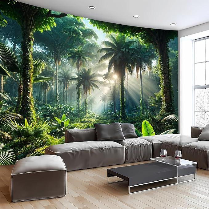 BSFHH Nature Tapestry Forest Tree Sea Cave Wall Hanging, Stream Through Rainforest Landscape Wall Art Tapestry for Bedroom Living room (Rainforest, 59" × 51", Unframed)